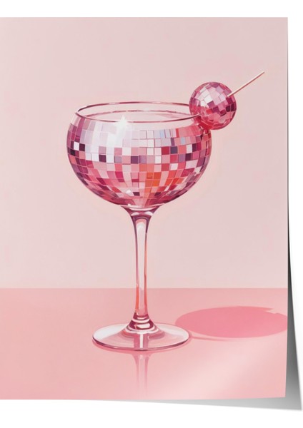 Çerçevesiz Poster, Pembe Kadehte Kristal Detaylı Çizim, Mutfak Dekoru Poster No: 109534