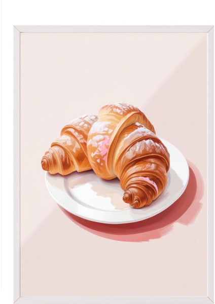 Beyaz Çerçeveli Tablo, Kruvasan Minimal Tatlı Tasarımı, Mutfak Dekoru Poster No: 109546