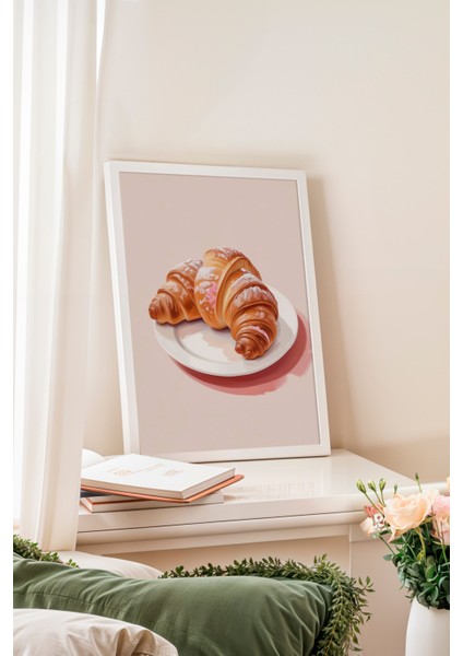 Beyaz Çerçeveli Tablo, Kruvasan Minimal Tatlı Tasarımı, Mutfak Dekoru Poster No: 109546 fiyatları