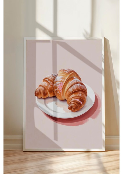 Beyaz Çerçeveli Tablo, Kruvasan Minimal Tatlı Tasarımı, Mutfak Dekoru Poster No: 109546 modelleri