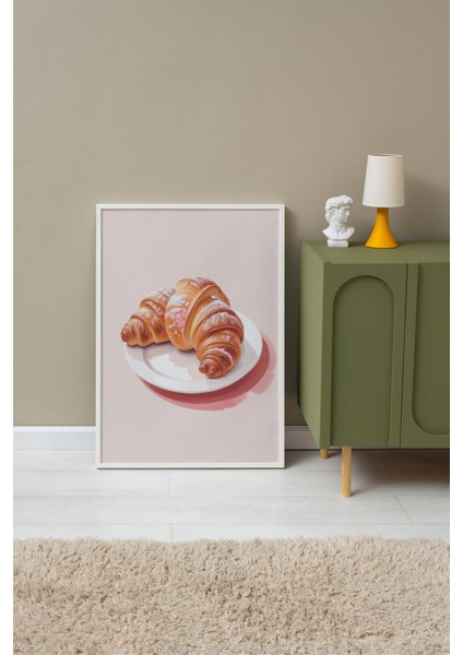 Beyaz Çerçeveli Tablo, Kruvasan Minimal Tatlı Tasarımı, Mutfak Dekoru Poster No: 109546 fırsatları