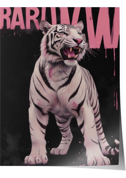 Çerçevesiz Poster, Tipografi ve Kaplan Kombinasyonu, Genç Odası Dekoru Poster No: 109642