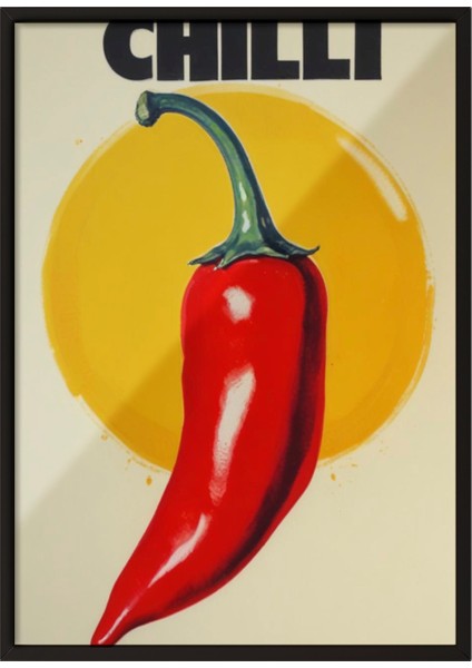 Siyah Çerçeveli Tablo, Chıllı Biber Tipografi Çizimi, Genç Odası Dekoru Poster No: 109576