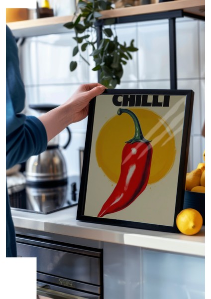 Siyah Çerçeveli Tablo, Chıllı Biber Tipografi Çizimi, Genç Odası Dekoru Poster No: 109576 modelleri