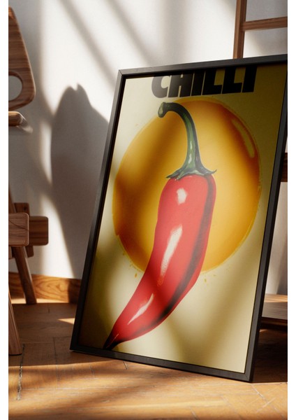 Siyah Çerçeveli Tablo, Chıllı Biber Tipografi Çizimi, Genç Odası Dekoru Poster No: 109576 fırsatları