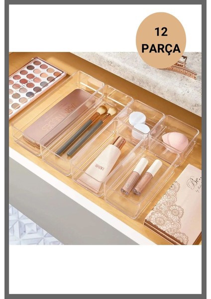 12 Parça Çok Amaçlı Düzenleyici Kutu Beyaz, Organizatör ve Hobi Malzemesi Seti