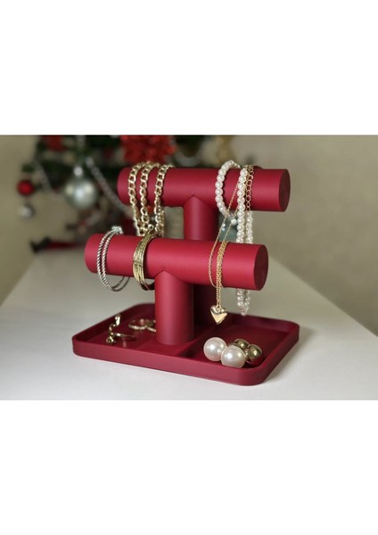 Kırmızı Renkli Takı Düzenleyici, Kolye, Bilezik ve Yüzük Saklama Kutusu
