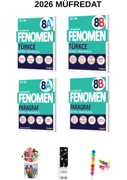 Fenomen 8. Sınıf Türkçe + Paragraf (A-B) Soru Bankası Seti (4kitap) (Uzay A+Emoji K+Kalem B) 2026
