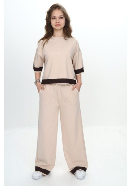 Kız Çocuk %100 Pamuk Kısa Kollu Garnili Truvakar Kol 2 Iplik Alt&üst Eşofman TAKIMI-285-EŞT-0011 modelleri