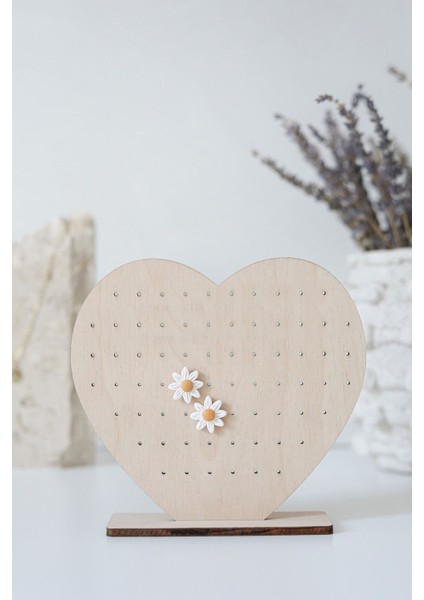 Ahşap Kalpli Takı Düzenleyici, Küpe ve Takı Asmak Organizer, Şık ve Sade Tasarım