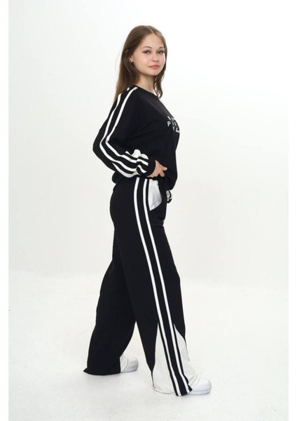 Kız Çocuk %100 Pamuk 2 Iplik Garnili Şeritli At&üst Eşofman Takımı –çift Renkil Alt Üst TAKIM-297-EŞT-0007