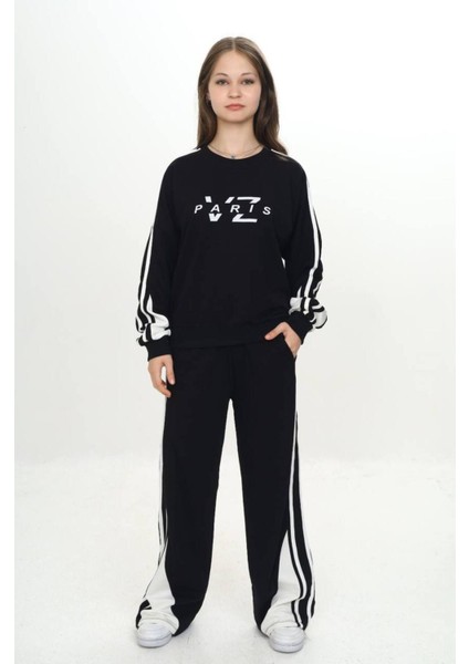 Kız Çocuk %100 Pamuk 2 Iplik Garnili Şeritli At&üst Eşofman Takımı –çift Renkil Alt Üst TAKIM-297-EŞT-0007 fiyatları