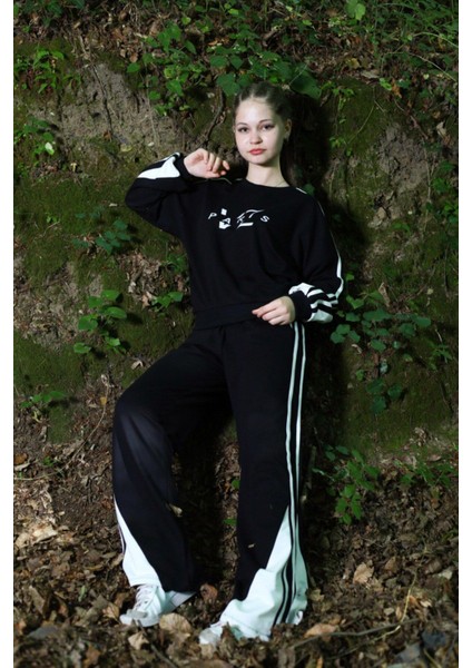 Kız Çocuk %100 Pamuk 2 Iplik Garnili Şeritli At&üst Eşofman Takımı –çift Renkil Alt Üst TAKIM-297-EŞT-0007 modelleri