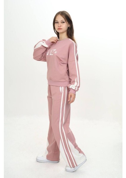 Kız Çocuk %100 Pamuk 2 Iplik Garnili Şeritli At&üst Eşofman Takımı –çift Renkil Alt Üst TAKIM-297-EŞT-0007