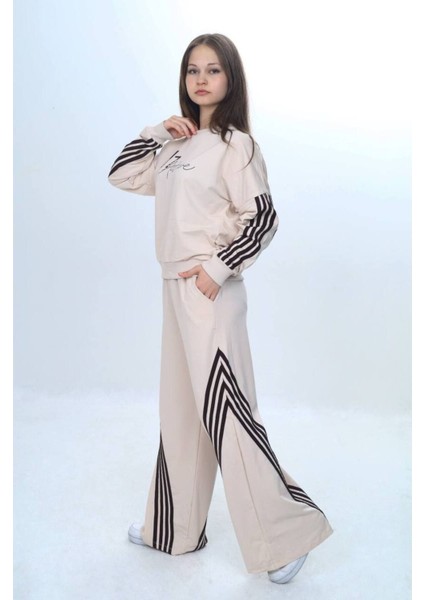 Kız Çocuk %100 Pamuk Şeritli Oversize 2 Iplik Alt&üst Eşofman TAKIMI-305-EŞT-0009