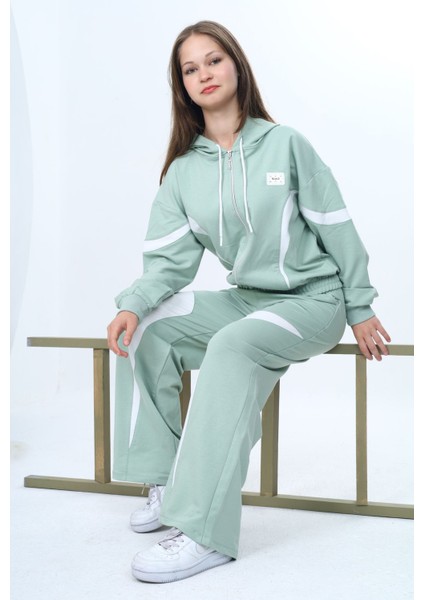 Kız Çocuk %100 Pamuk Garnili Kapüşonlu Fermuarlı Oversize Alt&üst Trend Eşofman TAKIMI-315-EŞT-0003 fiyatları