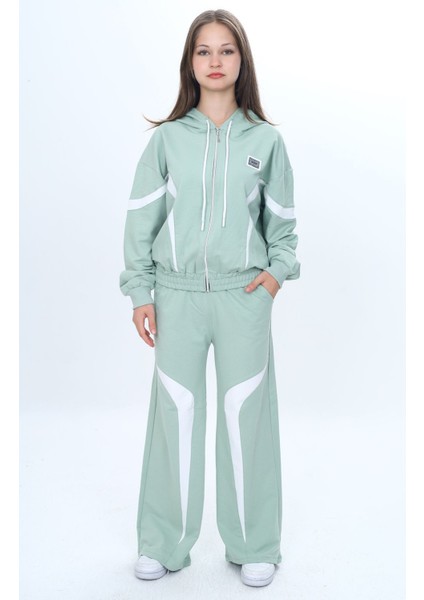 Kız Çocuk %100 Pamuk Garnili Kapüşonlu Fermuarlı Oversize Alt&üst Trend Eşofman TAKIMI-315-EŞT-0003 modelleri