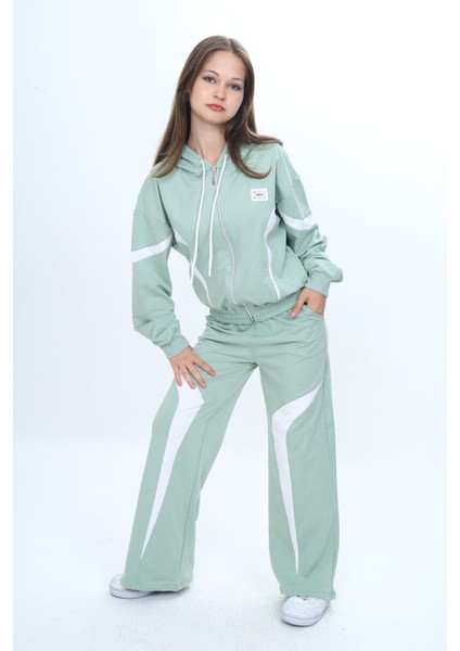 Kız Çocuk %100 Pamuk Garnili Kapüşonlu Fermuarlı Oversize Alt&üst Trend Eşofman TAKIMI-315-EŞT-0003 fırsatları