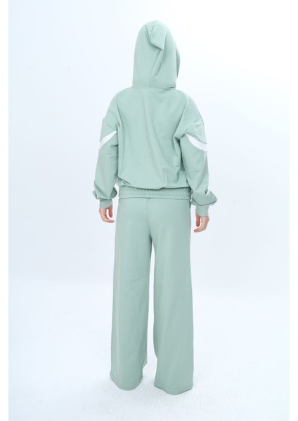 Kız Çocuk %100 Pamuk Garnili Kapüşonlu Fermuarlı Oversize Alt&üst Trend Eşofman TAKIMI-315-EŞT-0003