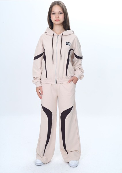 Kız Çocuk %100 Pamuk Garnili Kapüşonlu Fermuarlı Oversize Alt&üst Trend Eşofman TAKIMI-315-EŞT-0003 fiyatları