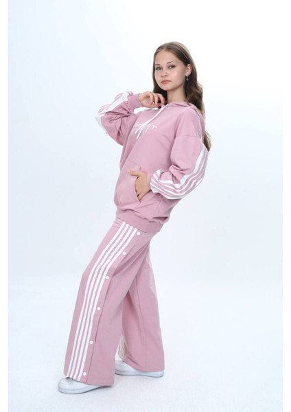 Unisex Çocuk %100 Pamuk Kapüşonlu ve Çıtçıtşı Oversize Alt&üst Trend Eşofman TAKIMI-302-EŞT-0008