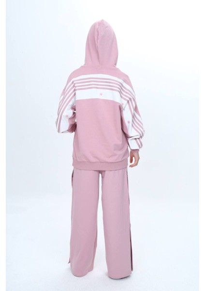 Unisex Çocuk %100 Pamuk Kapüşonlu ve Çıtçıtşı Oversize Alt&üst Trend Eşofman TAKIMI-302-EŞT-0008