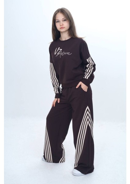 Kız Çocuk %100 Pamuk Şeritli Oversize 2 Iplik Alt&üst Eşofman TAKIMI-305-EŞT-0009