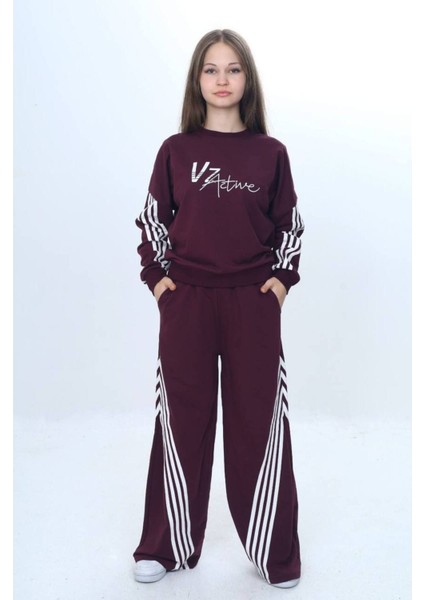 Kız Çocuk %100 Pamuk Şeritli Oversize 2 Iplik Alt&üst Eşofman TAKIMI-305-EŞT-0009