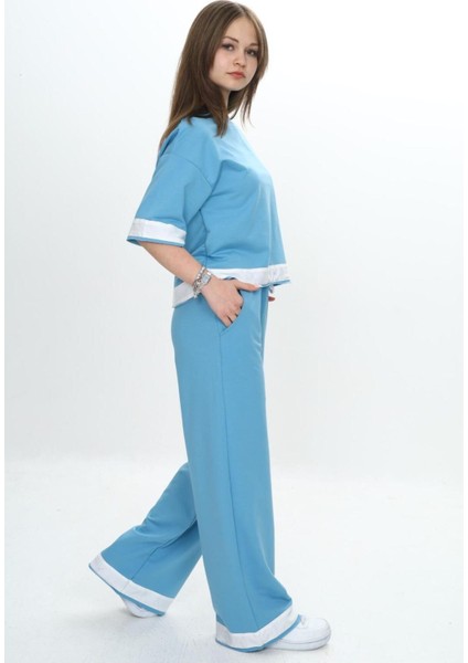 Kız Çocuk %100 Pamuk Kısa Kollu Garnili Truvakar Kol 2 Iplik Alt&üst Eşofman TAKIMI-285-EŞT-0011