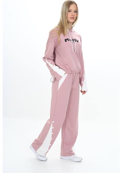 Kız Çocuk %100 Pamuk Kapüşonlu Çıtçıt Detaylı Alt&üst Eşofman TAKIM-179-EŞT-0005