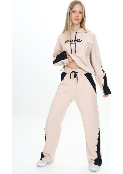 Kız Çocuk %100 Pamuk Kapüşonlu Çıtçıt Detaylı Alt&üst Eşofman TAKIM-179-EŞT-0005