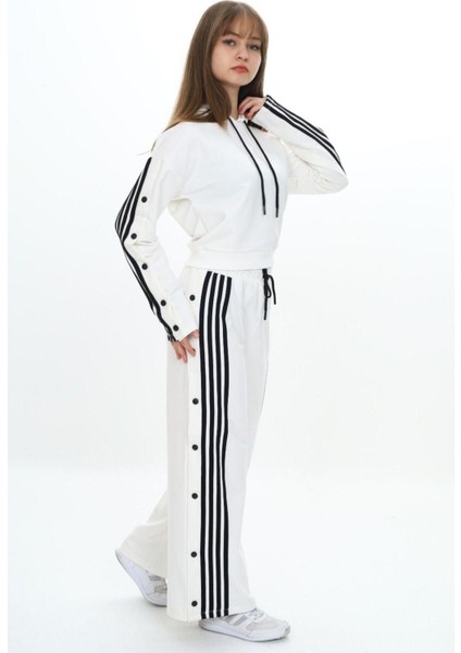 Kız Çocuk %100 Pamuk Şeritli Kapüşonlu Çıtçıtlı Alt&üst Eşofman TAKIMI-5010-EŞT-0004