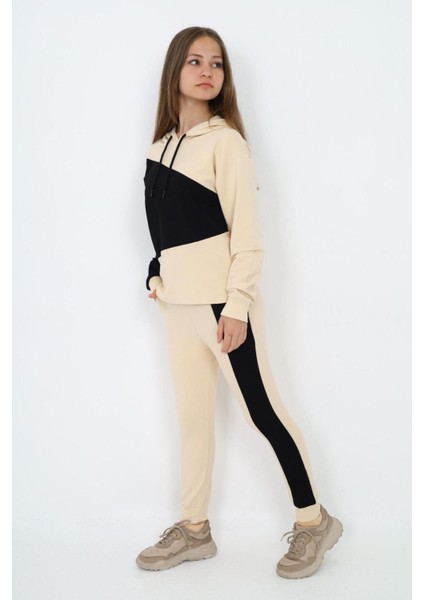 Kız Çocuk %100 Pamuk Garnili Kapüşonlu Uzun Kol Alt&üst Eşofman TAKIM-EŞT-0018