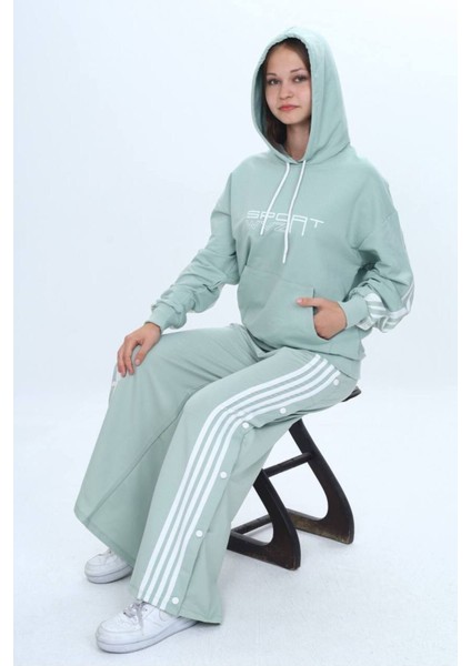 Unisex Çocuk %100 Pamuk Kapüşonlu ve Çıtçıtşı Oversize Alt&üst Trend Eşofman TAKIMI-302-EŞT-0008