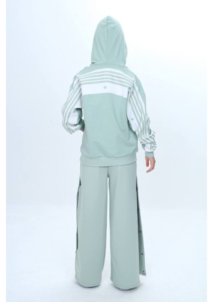 Unisex Çocuk %100 Pamuk Kapüşonlu ve Çıtçıtşı Oversize Alt&üst Trend Eşofman TAKIMI-302-EŞT-0008