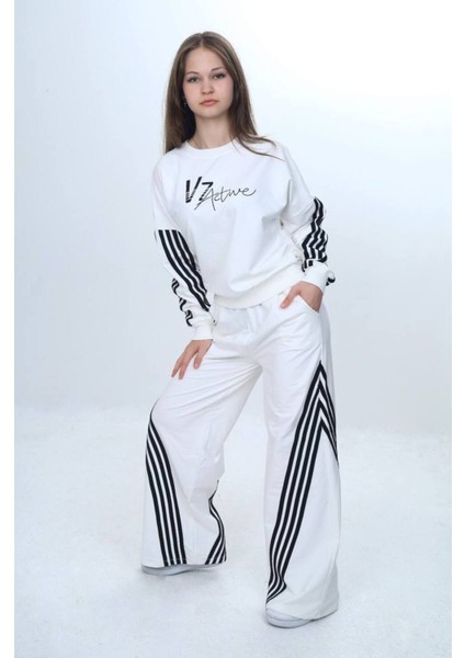 Kız Çocuk %100 Pamuk Şeritli Oversize 2 Iplik Alt&üst Eşofman TAKIMI-305-EŞT-0009