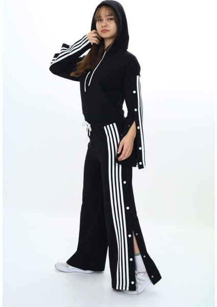 Kız Çocuk %100 Pamuk Şeritli Kapüşonlu Çıtçıtlı Alt&üst Eşofman TAKIMI-5010-EŞT-0004 fiyatları