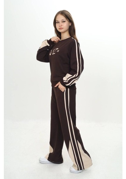 Kız Çocuk %100 Pamuk 2 Iplik Garnili Şeritli At&üst Eşofman Takımı –çift Renkil Alt Üst TAKIM-297-EŞT-0007