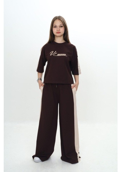 Kız Çocuk %100 Pamuk London Baskılı Oversize Garnili Truvakal Kollu Eşofman TAKIMI-293-EŞT-0010