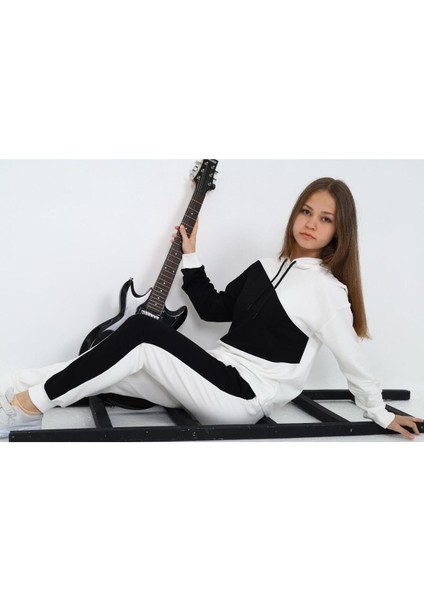 Kız Çocuk %100 Pamuk Garnili Kapüşonlu Uzun Kol Alt&üst Eşofman TAKIM-EŞT-0018