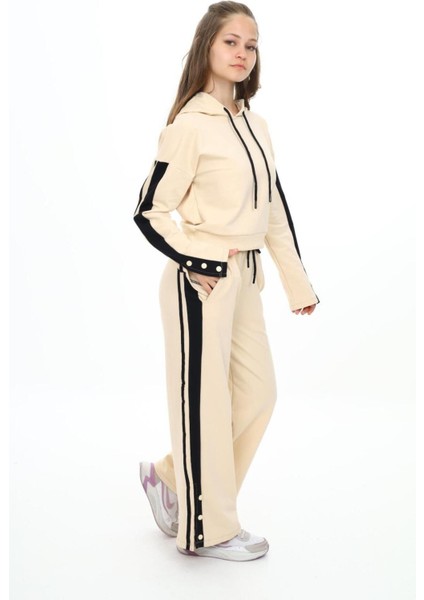 Kız Çocuk %100 Pamuk Kapüşonlu Uzun Kol Oversize Alt&üst Eşofman TAKIMI-EŞT-0020