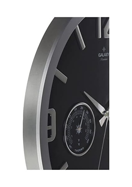 705-BK Termometre ve Baramotre Özellikli Kabartma Rakamlı Ev ve Ofis Duvar Saati, 38CM modelleri