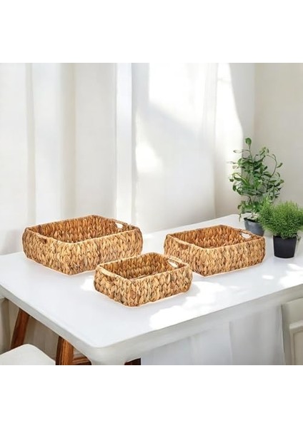 El Yapımı Hasır Bombeli Dekoratif Sepet, Hasır Bombeli Dekoratif Tepsi 3 Model Seçenekli (37 * 30 * 12CM) (Model - 3) modelleri