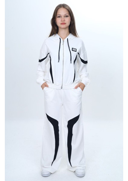 Kız Çocuk %100 Pamuk Garnili Kapüşonlu Fermuarlı Oversize Alt&üst Trend Eşofman TAKIMI-315-EŞT-0003 modelleri