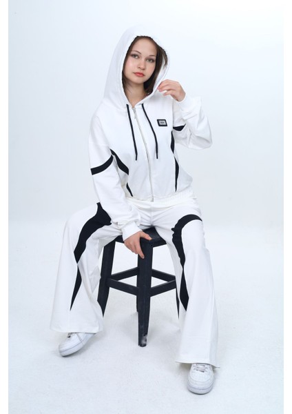 Kız Çocuk %100 Pamuk Garnili Kapüşonlu Fermuarlı Oversize Alt&üst Trend Eşofman TAKIMI-315-EŞT-0003