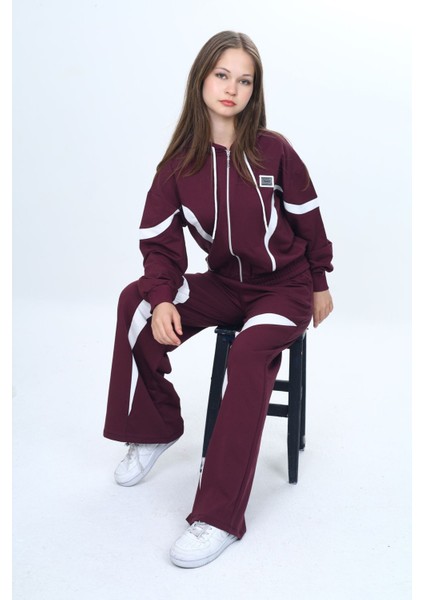 Kız Çocuk %100 Pamuk Garnili Kapüşonlu Fermuarlı Oversize Alt&üst Trend Eşofman TAKIMI-315-EŞT-0003 fiyatları