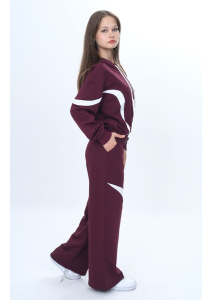 Kız Çocuk %100 Pamuk Garnili Kapüşonlu Fermuarlı Oversize Alt&üst Trend Eşofman TAKIMI-315-EŞT-0003 modelleri