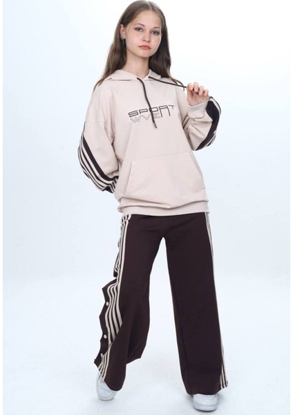 Unisex Çocuk %100 Pamuk Kapüşonlu ve Çıtçıtşı Oversize Alt&üst Trend Eşofman TAKIMI-302-EŞT-0008