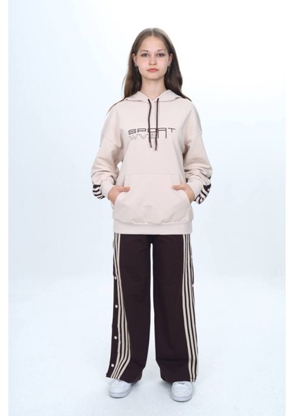 Unisex Çocuk %100 Pamuk Kapüşonlu ve Çıtçıtşı Oversize Alt&üst Trend Eşofman TAKIMI-302-EŞT-0008 modelleri