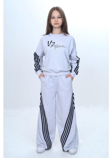 Kız Çocuk %100 Pamuk Şeritli Oversize 2 Iplik Alt&üst Eşofman TAKIMI-305-EŞT-0009